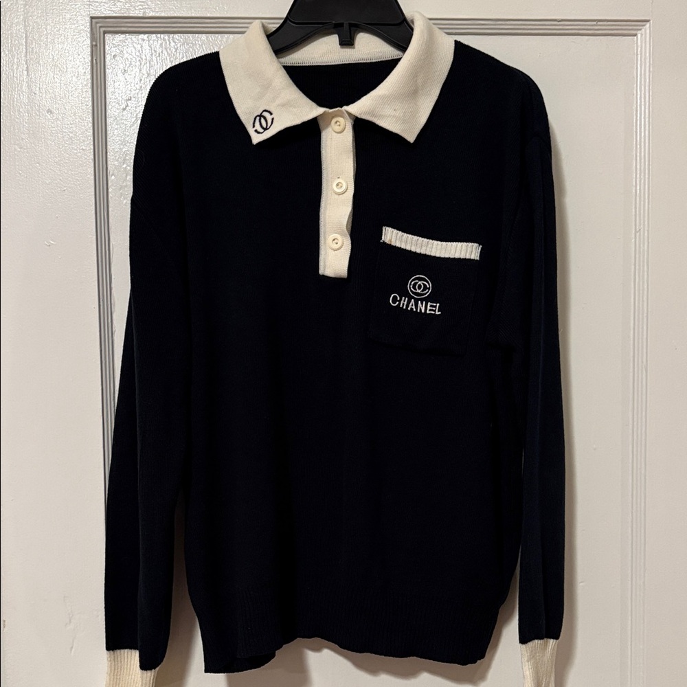 Chanel Black and Cream Women's Sweater